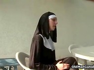 Young French nun gives in to temptation and has a group sex with two villagers