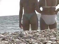 Pervert with camera was watching dark-haired Greek girl in green swimsuit