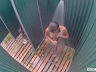 Czech Pool: attractive slender girl enters the changing cabin, undresses swimming suit, and takes a shower