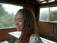 Dude drives Latina girlfriend through beautiful places and admires her smooth vagina in car
