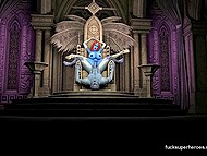 Alien with blue skin casts powerful spell to finish bodyguard and takes stacked queen on the throne