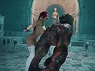 Busty character of porn cartoon was looking for treasures in tomb but got caught and fucked by giant orc