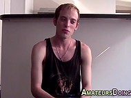 Guy was jerking off his fuckstick in front of camera till sprayed cum over kitchen counter