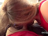 Before start of porn casting, pretty college girl manages to give agent nice blowjob in car