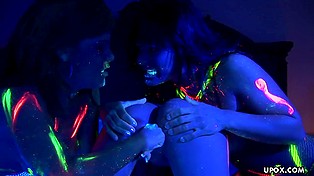 Chick with playful eyes picked up and quickly penetrated in back door by brunette lesbians