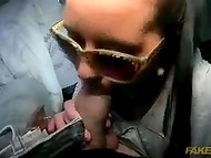Horny raven-haired student-chick gets magnificently fucked by her clever driver