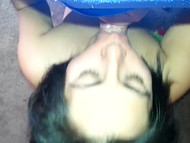 Black haired slut being bounded from behind before taking cum on her face