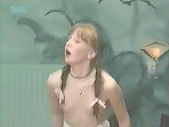 Cute teenage slut with small tits gets punished hard by big young cock on the floor