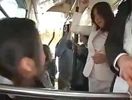 Impudent guy grabbed modest girl's ass inside of the subway car while conductor kept her fingers crossed
