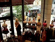 Fancy blonde got publicly humiliated by being tied up pantyless in the middle on crowded street
